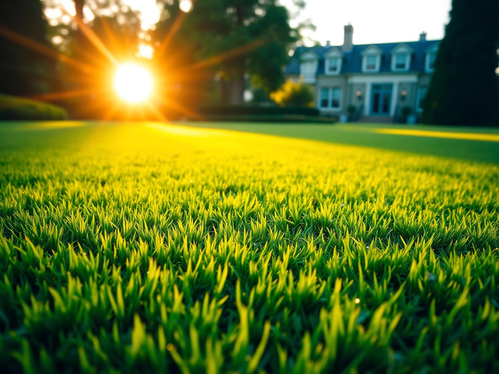 Perfectly manicured lawn at golden hour